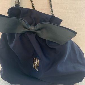 Carolina Herrera navy blue nylon handbag